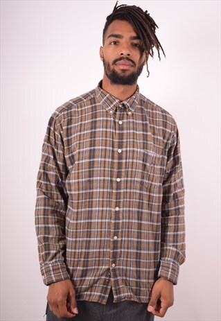CHAPS MENS VINTAGE FLANNEL SHIRT XL BROWN CHECK 90S