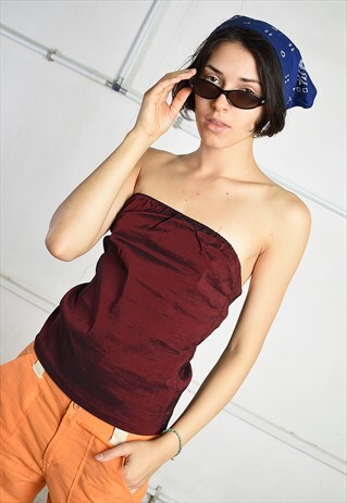 VINTAGE Y2K RETRO FESTIVAL GRUNGE BANDEAU TOP IN MAROON