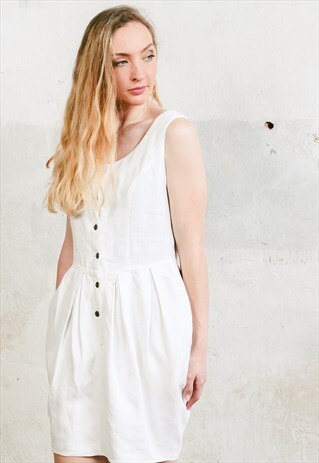 VINTAGE 90S WHITE LINEN DRESS