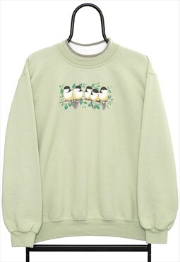 Vintage Birds Graphic Green Sweatshirt Womens