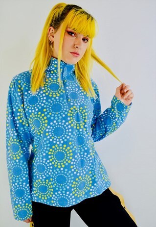 VINTAGE BOHO FESTIVAL PATTERNED HALF ZIP FLEECE SWEATSHIRT