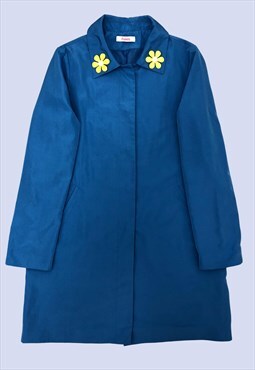 Blue 60s Retro Look Flower Collared Mac Festival Coat