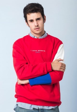 RED,BLUE & WHITE SWEATSHIRT EMBROIDERED COLORBLOCK
