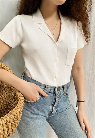 VINTAGE 90S FENN WRIGHT & MANSON RIBBED KNIT TOP BLOUSE