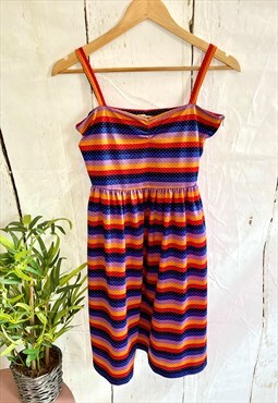 Vintage Rainbow Striped Spotty 80's Strappy Dress