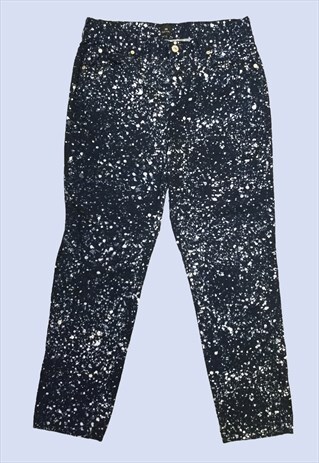 NAVY BLUE WHITE PAINT SPLATTER HIGH WAIST CASUAL FUN JEANS