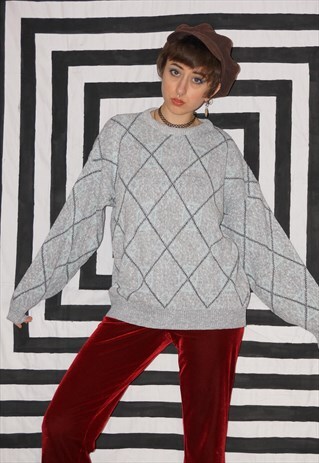 VINTAGE 80'S DIAMOND PATTERNED JUMPER