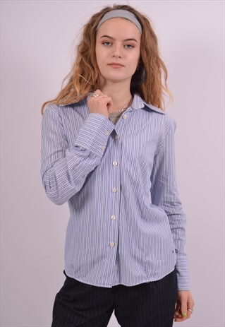 TOMMY HILFIGER WOMENS VINTAGE SHIRT MEDIUM WHITE STRIPES 90S