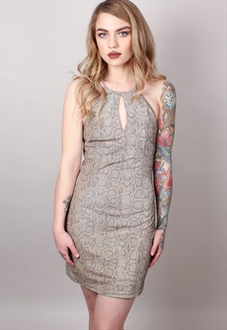 VINTAGE GLITTER SNAKE PRINT PARTY HALTER DRESS ASM2281