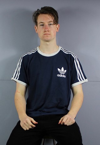 VINTAGE ADIDAS T-SHIRT IN NAVY BLUE WITH PRINTED TREFOIL LOG