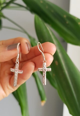 VINTAGE STERLING SILVER MINI CROSS EARRINGS