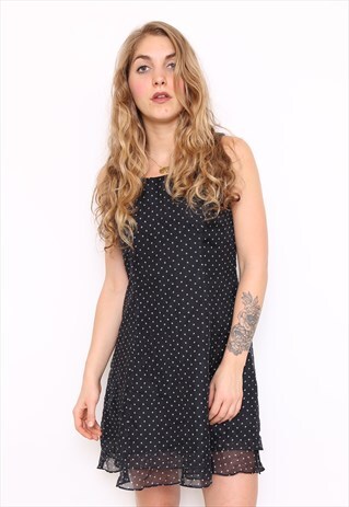 VINTAGE 90S MONOCHROME POLKADOT MINI DRESS