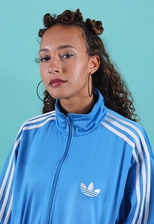 ADIDAS BLUE AND WHITE THREE STRIPE TRACK JACKET