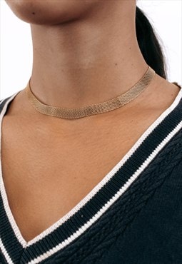 Flat Box Link Choker Necklace 18K Gold Plated 90s Y2K