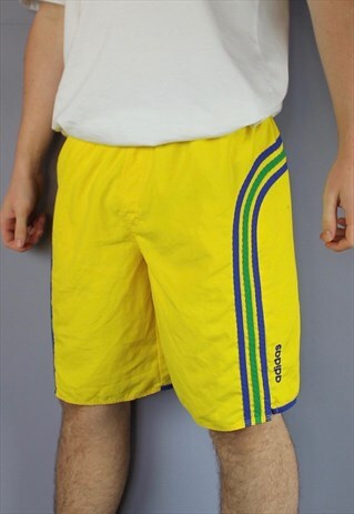 VINTAGE ADIDAS BRAZIL SHORTS IN YELLOW WITH EMBROIDERED LOGO