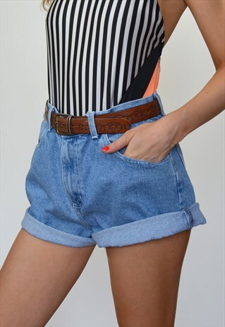 VINTAGE 90S DENIM BLUE HIGH WAISTED SHORTS