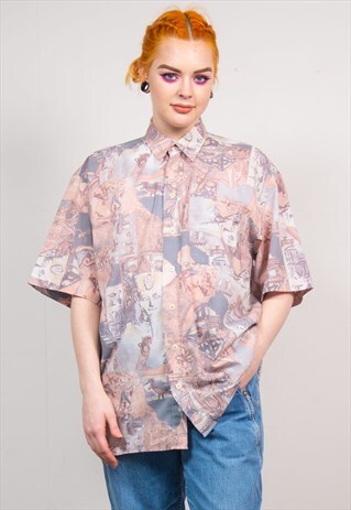 VINTAE 90'S MULTICOLOUR EGYPTIAN PATTERN OVERSIZED SHIRT