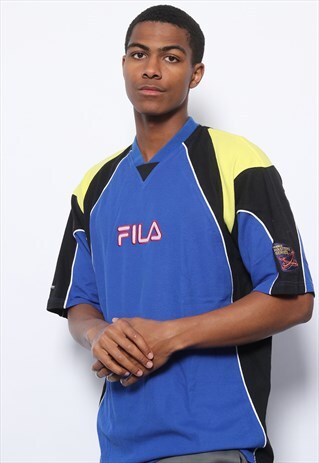 VINTAGE FILA BIG LOGO SPELLOUT T-SHIRT BLUE