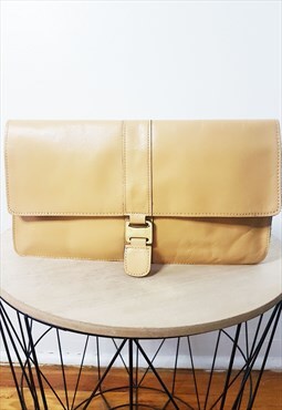 Vintage Tan Leather Envelope Clutch Bag