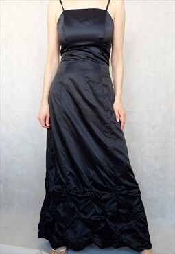 Vintage 00s Black Vila Strap Maxi Gown, Black Formal Slip Dr