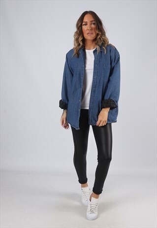 DENIM SHIRT OVERSIZED QUILT LINED PLAIN LONG UK 14 (GK2P)