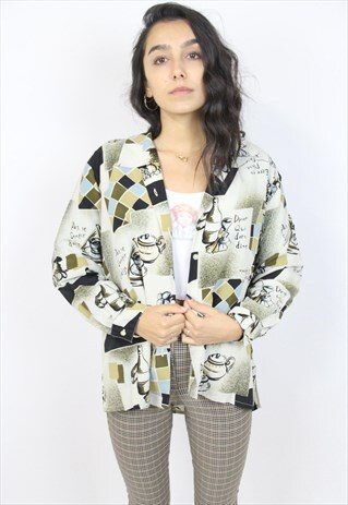 VINTAGE 90'S PATTERNED CREAM BLOUSE