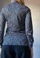 VINTAGE BLACK JERSEY DAGGER COLLAR FLORAL SHIRT SIZE XS
