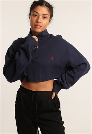 VINTAGE RALPH LAUREN EMBROIDERED CROPPED 1/4 ZIP SWEATSHIRT