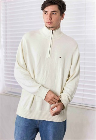 VINTAGE TOMMY HILFIGER 1/4 ZIP JUMPER LOGO 90S L 22.3