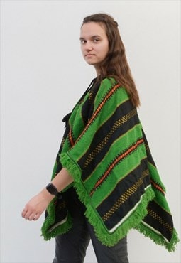 Vintage Women's One Size Wool Knit Aztec Poncho Southwest