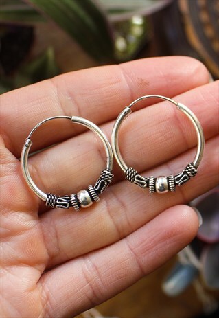 STERLING SILVER 24MM BALI HOOPS