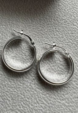 Silver DShape Wedds Hoop Earrings for men chunky design