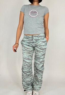Vintage 00s Gorpcore Low  Rise Nylon Cargo Printed Pants