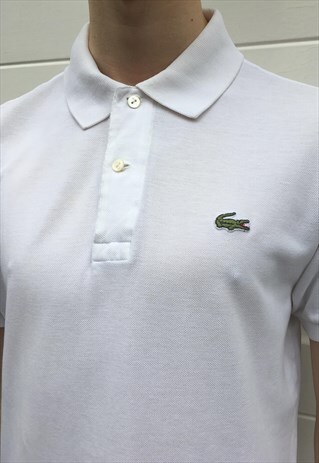MENS VINTAGE 80S 90S LACOSTE POLO SHIRT WHITE SHORT SLEEVE