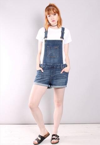 VINTAGE 90S DENIM STRETCH MINI DUNGAREE SHORTS
