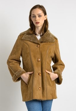 Vintage Size L Brown Winter Shearling Coat 6987