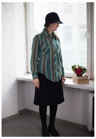 VINTAGE 80'S GREEN STRIPED WESTERN STYLE SHIRT