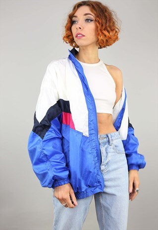 VINTAGE 80S 90S OVERSIZED COLOURFUL SHELL WINDBREAKER JACKET