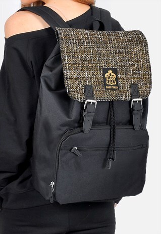 GOLD WOOL TWEED PANEL LAPTOP BACKPACK