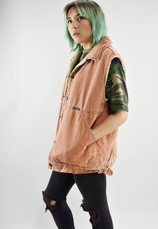 VINTAGE LEE COOPER SLEEVELESS SHERPA WORKWEAR DENIM JACKET