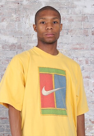 VINTAGE NIKE COURT LOGO T-SHIRT YELLOW GREEN RED BLUE