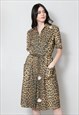60'S LADIES VINTAGE ANIMAL PRINT SHORT SLEEVE BROWN DRESS