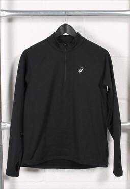 Vintage Asics Jumper in Black 1/4 Zip Sports Jacket Medium