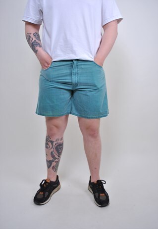 80S GREEN COTTON SHORTS, VINTAGE MENS HOLIDAYS RELAX SHORTS