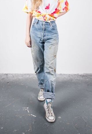 LEVI'S VINTAGE HIGH-WAISTED BLUE 501 PAINT MOM JEANS