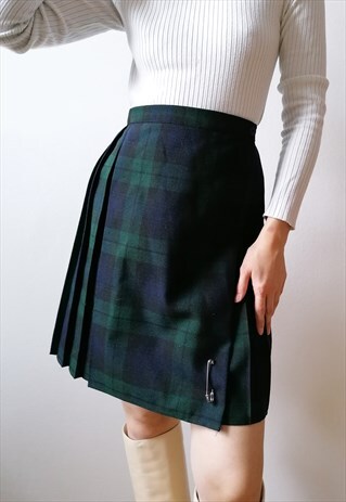 VINTAGE 90'S CLASSY PLEATED TARTAN PRINT MINI SKIRT