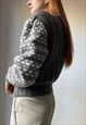 VINTAGE HANDMADE KNITTED GREY WOOL CARDIGAN SIZE XS