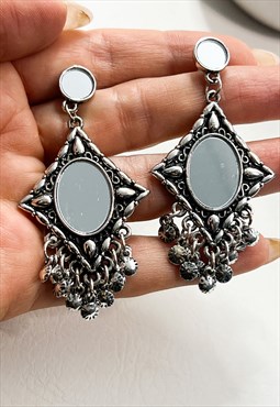 Silver Mirrored Chandelier Earrings