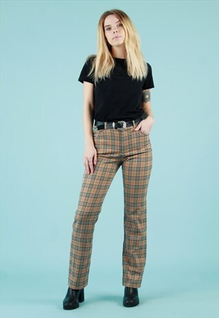 VINTAGE BURBERRY HIGH WAISTED BOOT CUT NOVA CHECK TROUSERS