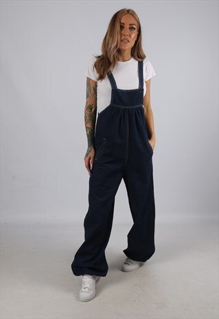 VINTAGE DENIM DUNGAREES WIDE BALLOON LEG UK 10 S (B1O)